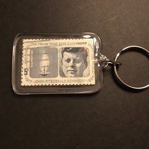 JFK Keychain - Recycled Postage Stamp
